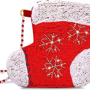 Luxurious Fully Lined Beaded Christmas Crossbody Bag - Ideal for Seasonal Looks